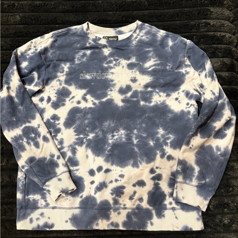 Original Use Navy and Beige Tie-Dye Crewneck Sweater